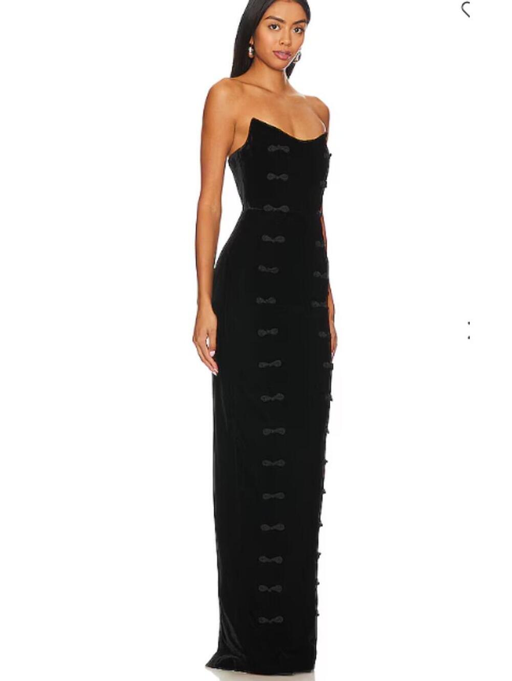 SAU LEE Amora Dress in Black maxi strapless